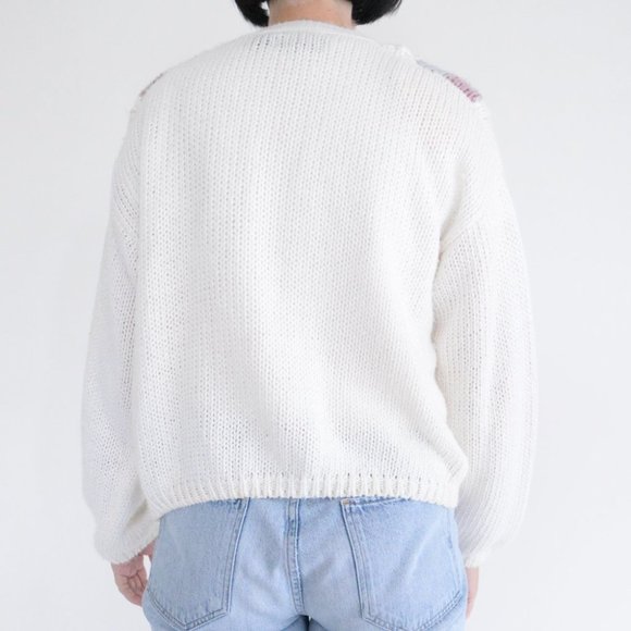 Vintage Hunters Run Cream, Purple & Blue Button Up Knit Cardigan L - Picture 3 of 12